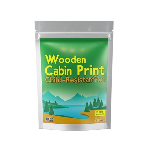 ​Wooden Cabin Print Child-Resistant Pouch  ISO 8317 Push-Twist Lock ≤0.3mm Gravure Precision