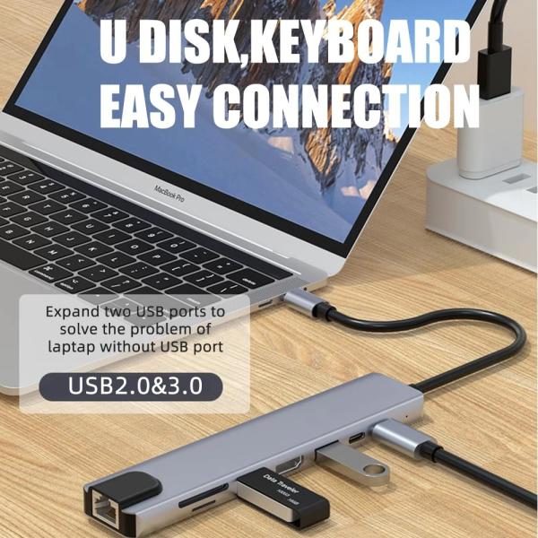3840*2160 30HZ 8 In 1 USB C HUBs For Macbook Pro PD Charge 8 Ports Dock Station 10Gbps
