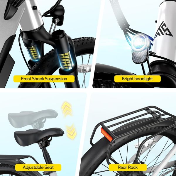 TST C624 500W/750W Motor Adults Electric City Bike 36V/10.4Ah Removable 37km/h 7-Speed City Ebike 26