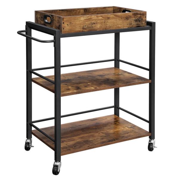 Kitchen Bar Cart for Sale, Industrial Trolley Cart, Rolling Cart with Removable Tray, Kitchen Furniture, LRC72X