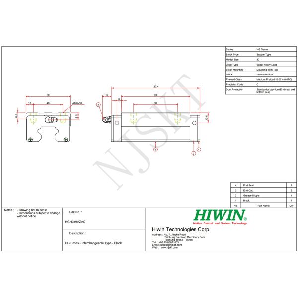 HIWIN HGH30HA Linear Guideway Linear Motion For Welding Machines