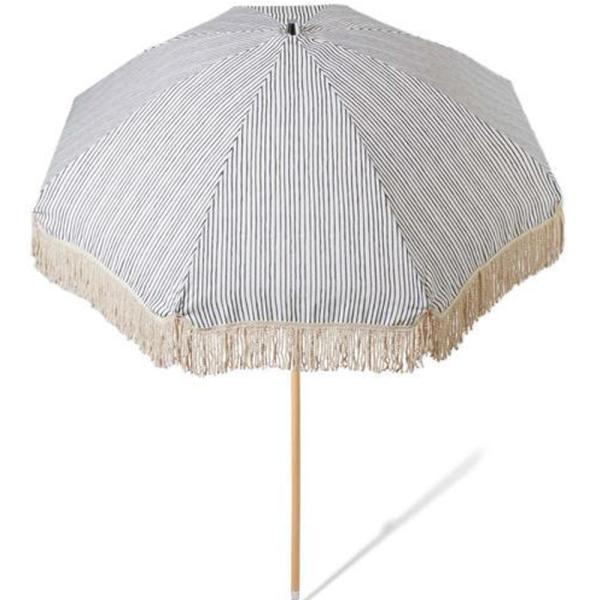 1.8 M Wooden Luxury Windproof Beach Umbrella With Tassels Parasol Pagoda Hawaii Striped Tassel