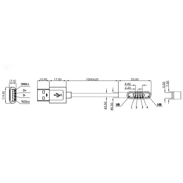 4 Pin Magnetic Charger Connector 3A 4A Magnetic USB Charging Cable For Burglar Alarm