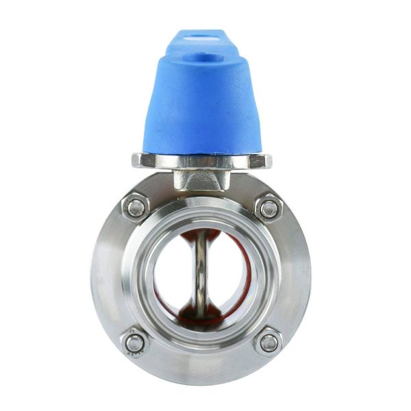 304 Stainless Steel Sanitary Manual Tri Clamp Butterfly Valve with Multi Position Blue Duckbill Handle BFVTC Series