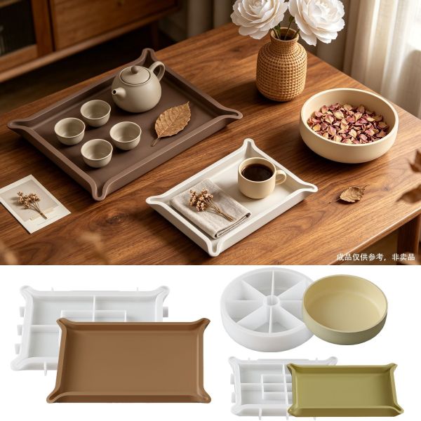 Ins Wind Belt Corner Tray Circular Storage Bowl Silicone Mold DIY Aromatherapy Candle Gypsum Jewelry Plate Storage Mold