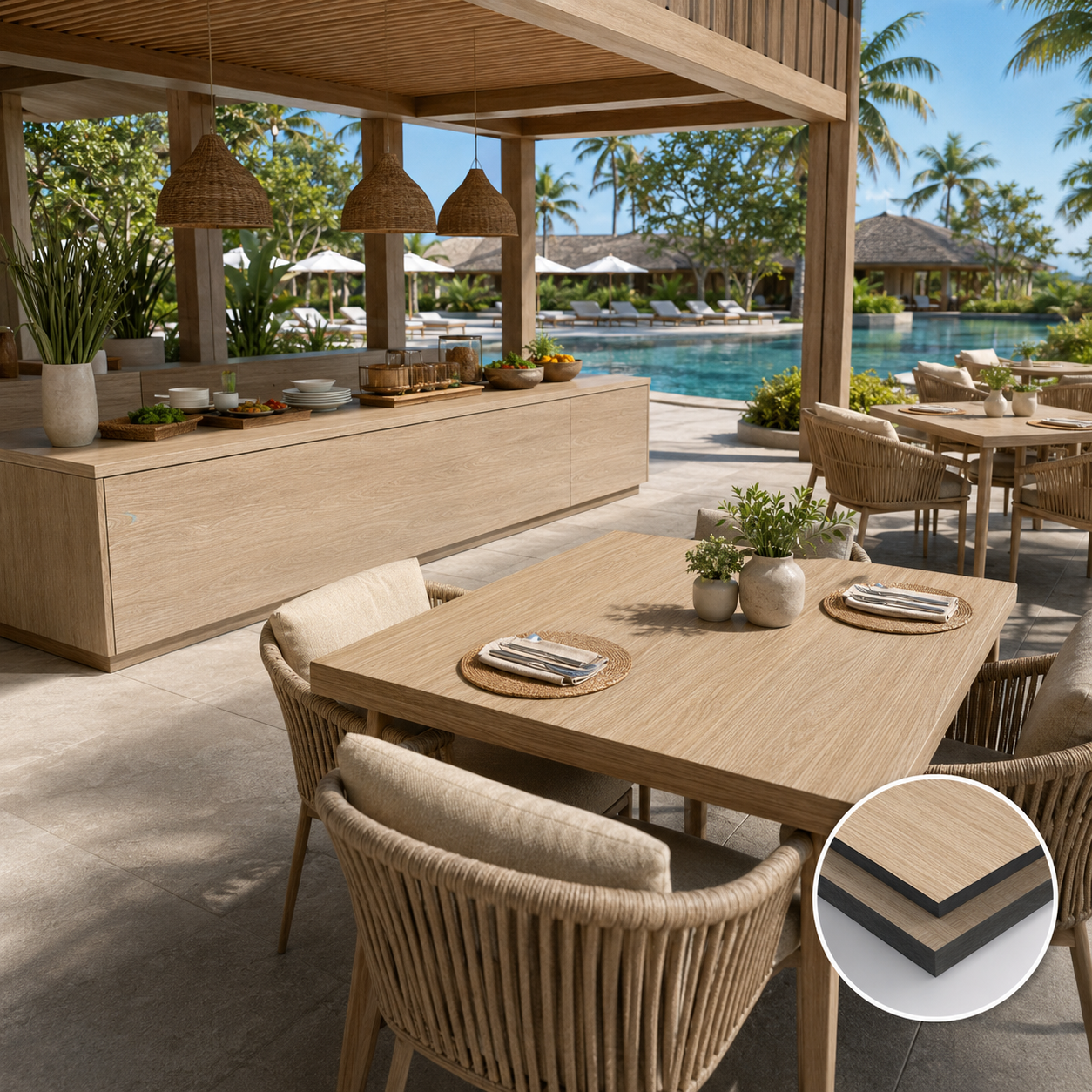Weatherproof Phenolic Outdoor Table & Chair, Durable & Low Maintenance