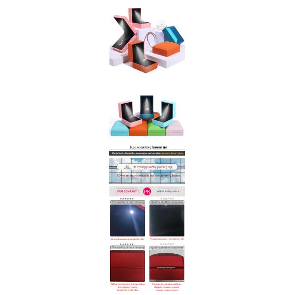 China fabricación mayorista de alta calidad caja de joyería Led embalaje collar brazalete anillo caja de joyería logotipo personalizado alta gama negro plástico Led caja de joyería con luz