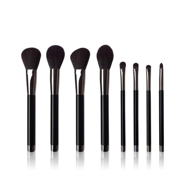 Vegan Face Eye Beauty Makeup Brush Set 8pcs Shiny Black Plastic Handle