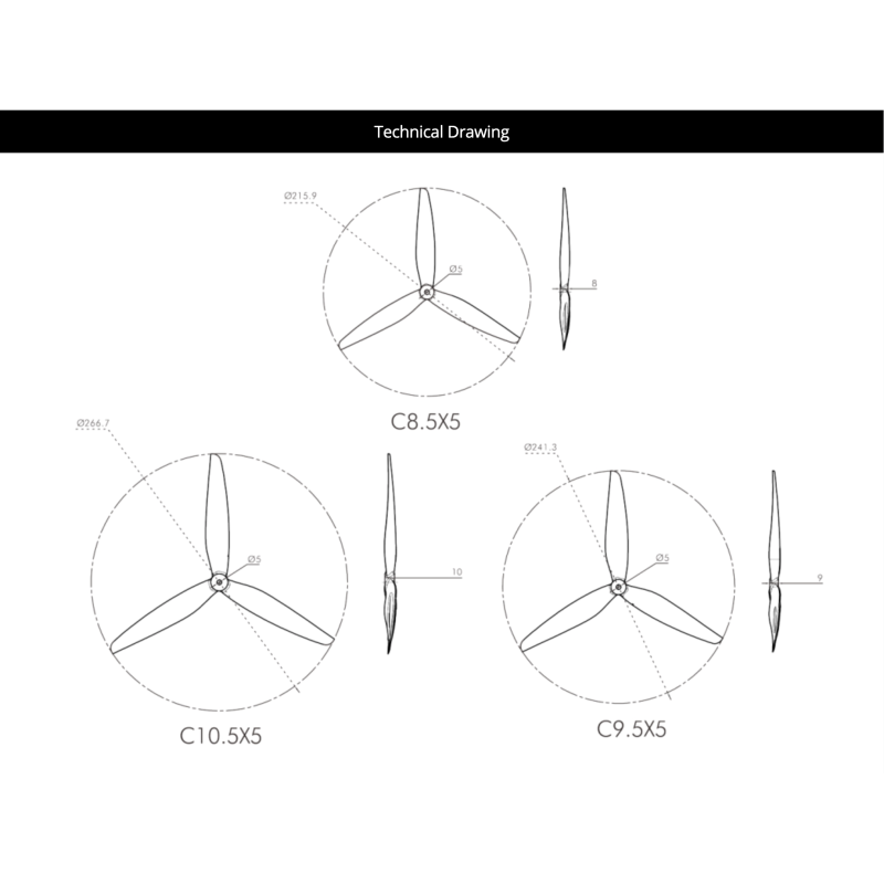 1Pairs 7.5X4.6 8.5X5 9.5X5 10.5X5 T-Hobby Plastic Propeller 3 Blades Black Carbon Reinforced Nylon For Rc Fpv Drone