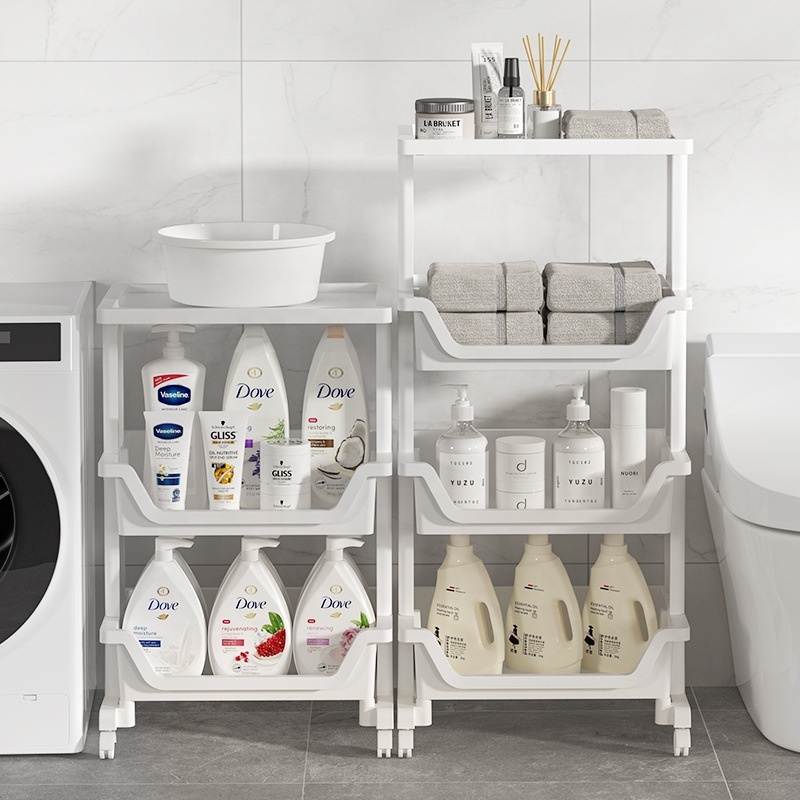 Multi Tier Plastic Mobile Storage Shelf Floor-to-Ceiling Bathroom Cleat Toilet Key and Tool Holder for Bathroom Use