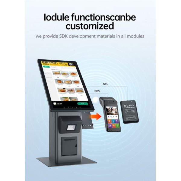23.8 Inch Restaurant Self Service Kiosk with NFC POS Terminal LCD Android Touch Screen for Payment Self-Ordering Terminal