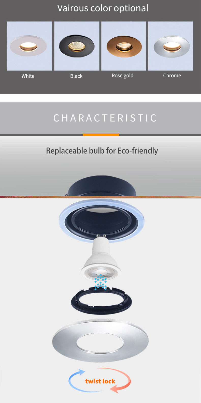 Черное утопленное СИД водоустойчивое IP65 Downlight 50 w для кухни