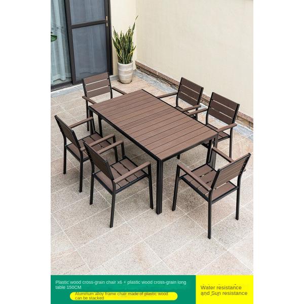 Contemporary Plastic Wood Table Top Metal Aluminum Dining Set for 4 Seats