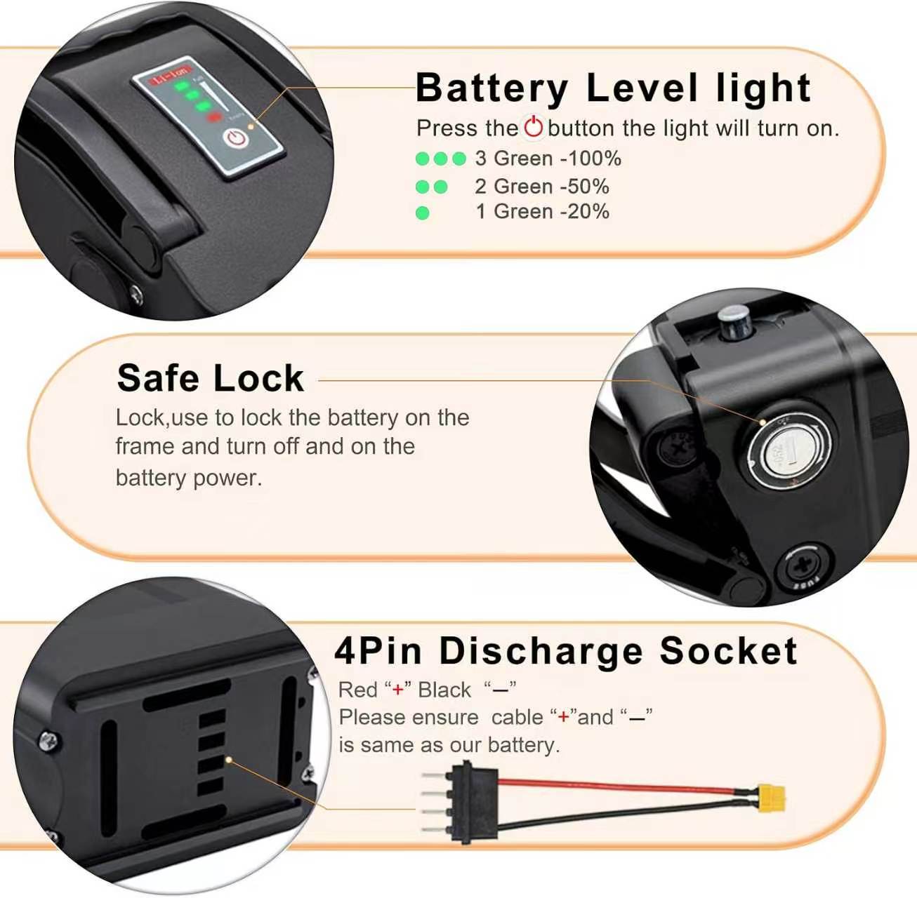 YIMA 48V 12Ah 15Ah Silver Fish Lithium Ebike Battery with Key Lock