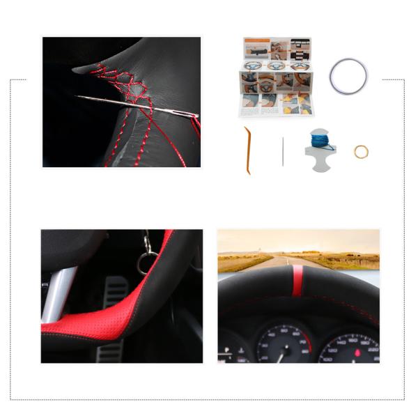 Black Suede and Red Artificial Leather DIY Steering Wheel Cover for Seat Leon 2009-2012