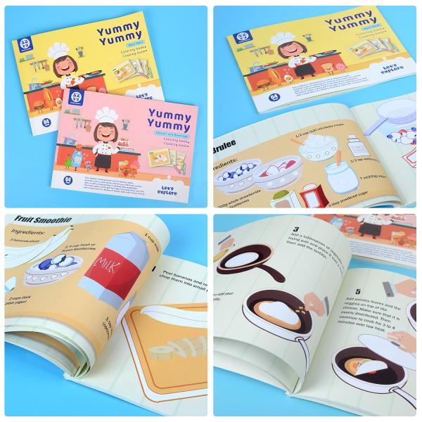 Kids Ages 4-8 Food Coloring Books with Cupcakes Ice-cream Sausage Apple Pie Fries