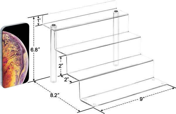 Clear Acrylic Riser Display Stand 4 Tier Organizer Detachable 9x8.2x6.8inch