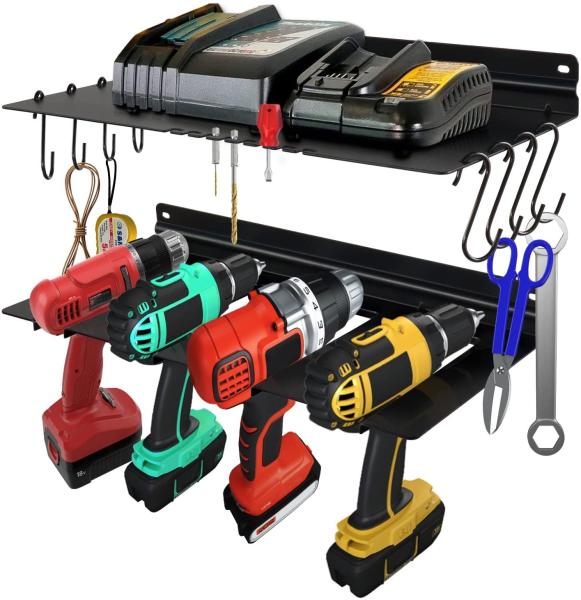 Wall Mount Cordless Drill Storage Rack Holds Power Tool Organizer with Powder Coating