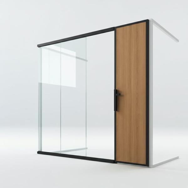 Framed Modern Glass Partition Wall with wooden panel for Office Spaces