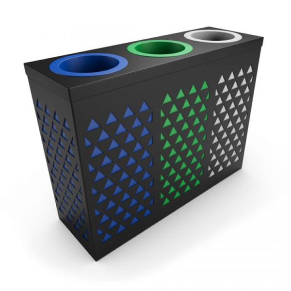 Three Compartments 350mm Width 35L Steel Outdoor Trash Can