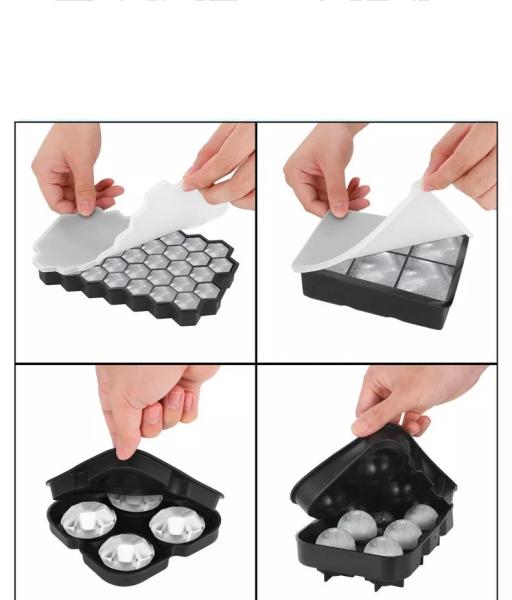 6-hole Round Ice Ball Mold with Honeycomb Square Ice Tray and Diamond Ice Cube Tray