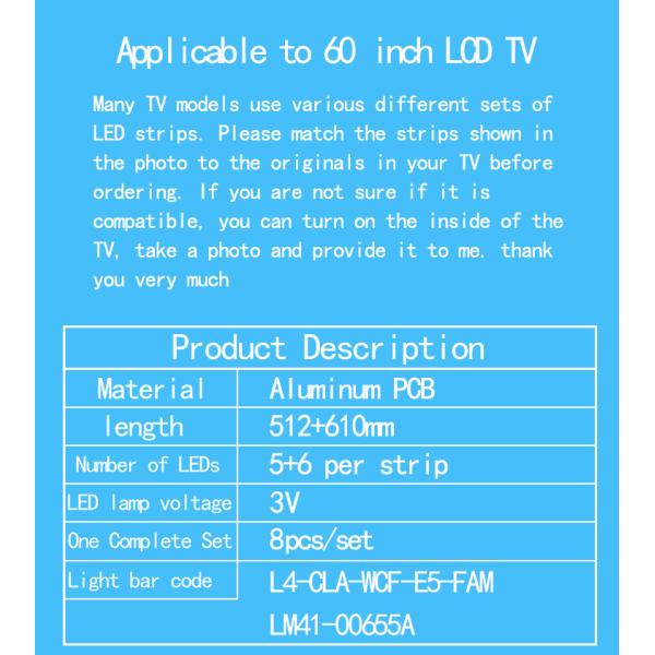 Для L4-CLA-WCF-E5-FAM LM41-00655A ARCELIK A55L 8900 WCL60602-AC световой ленты