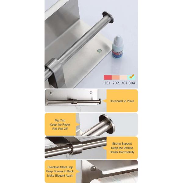 Double Roll Stainless Steel Toilet Paper Dispenser With Brushed Nickel Matte Black Color