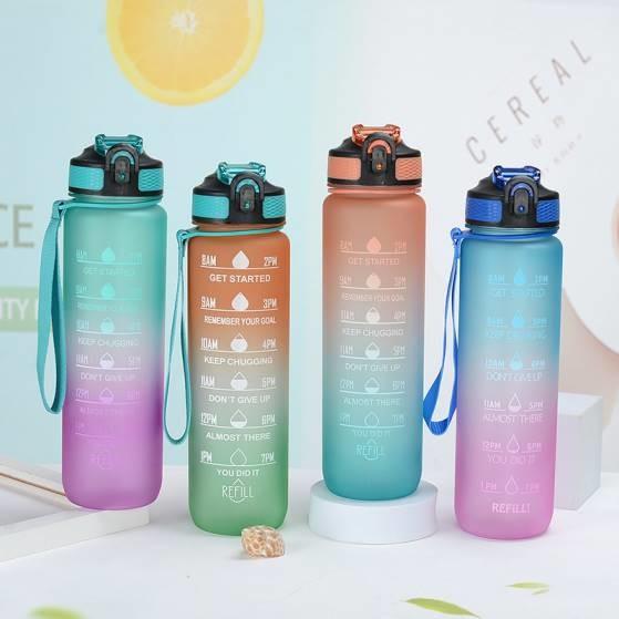 Leak Proof BPA Free Motivational Sports Water Bottle With Time Marker 32 Oz Sports Bottle With Straw & Carrying Strap Perfect Size Easy To Carry