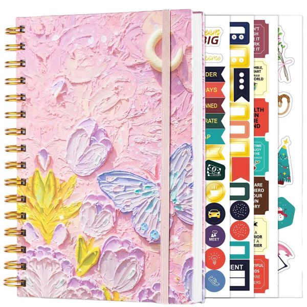 Spiral Notebook A5 Leather Hardcover Loose-Leaf Planner Lined Diary 92 Sheets Thickened Notebook