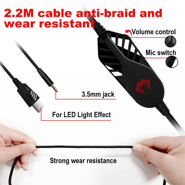 LED Light Wired Over The Ear Noise Cancelling Headphones With Microphone For Xbox