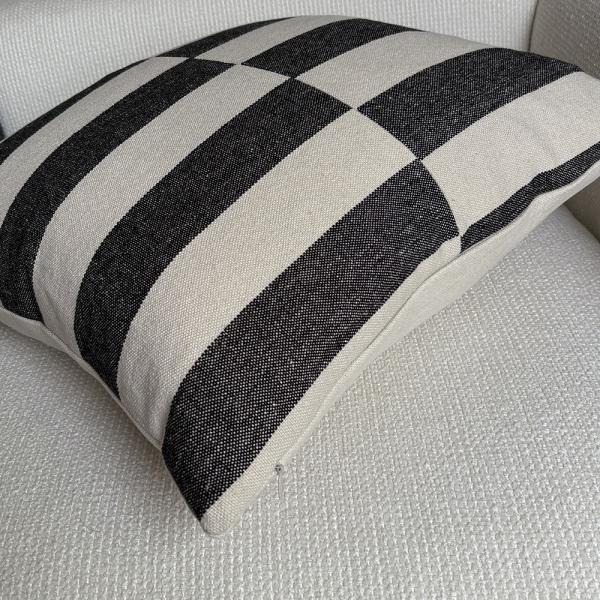 Reversible Black White Striped Throw Pillow with 55% Linen 45% Viscose Cover and 100% Feather Filling