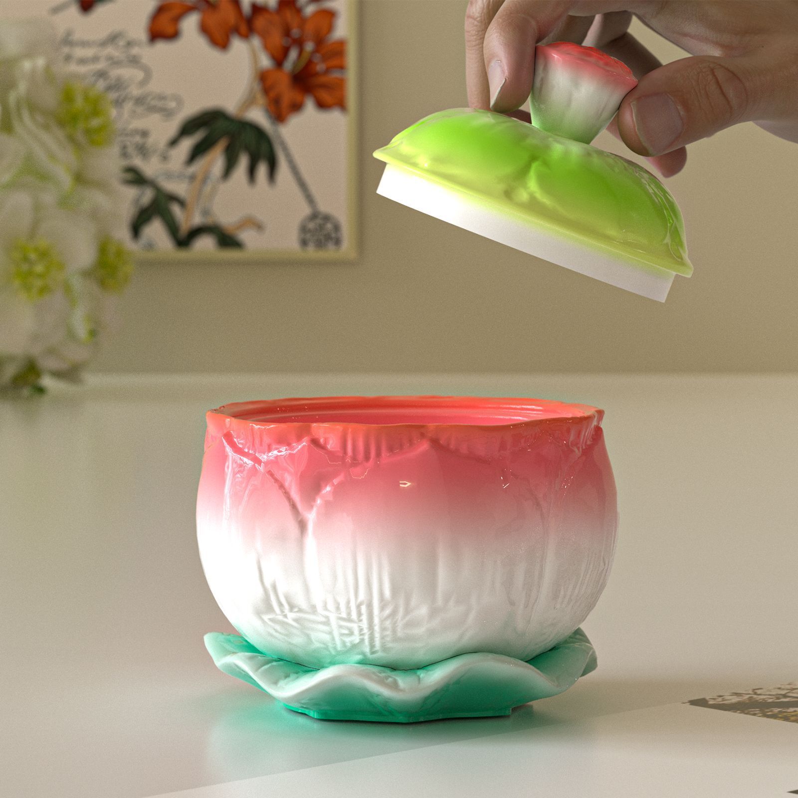 DIY Aromatherapy Gypsum Lotus Leaf Plate Base Tray Lotus Storage Can Candle Cup Silicone Mold