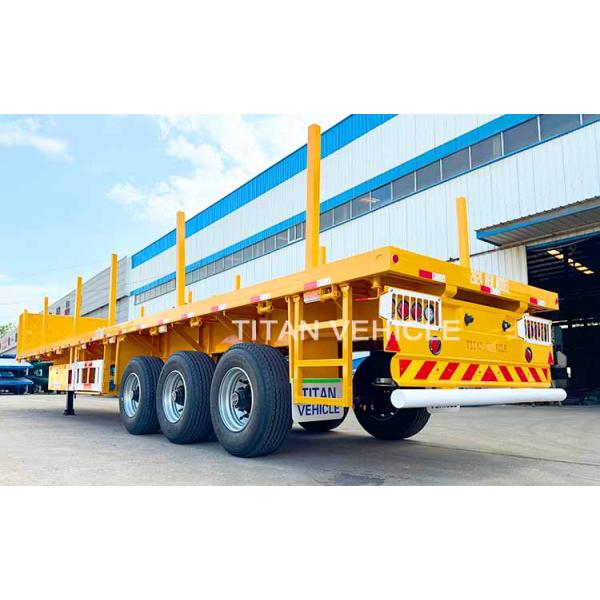 TITAN 3 Axle Flatbed Trailer wilth Columns Wood Log Trailer Timber Trailer Wood Steel Pipe Transport Trailer for Sale