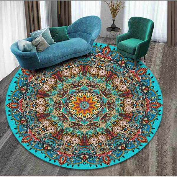 Customized Printed Ethnic Style Round Living Room / Hotel Carpet 200*200cm