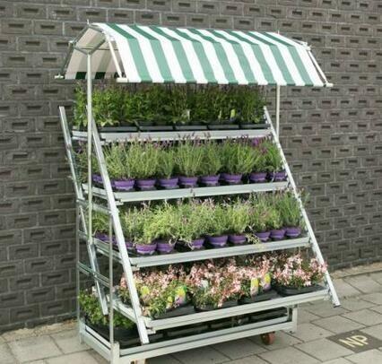 danish flower trolley/flower racks/flower cart, iron steel + plywood