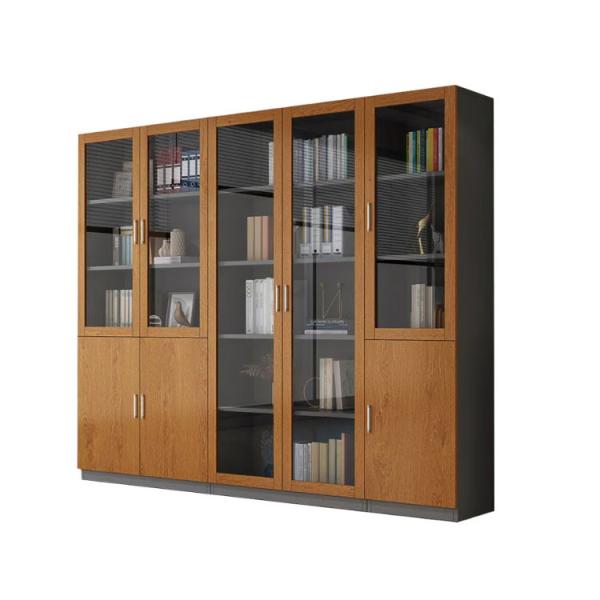 Dark Brown Glass Door File Cabinet 6 Door CEO Large Wood Filing Cabinet