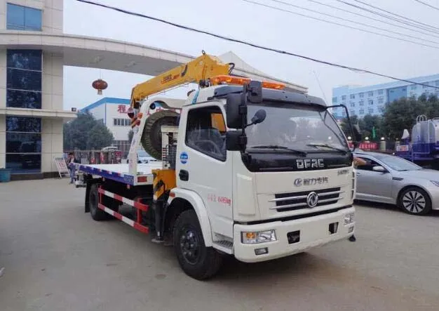Dongfeng Rollback Tow Truck Mounted Crane Wrecker Flatbed Wheel Lift Car