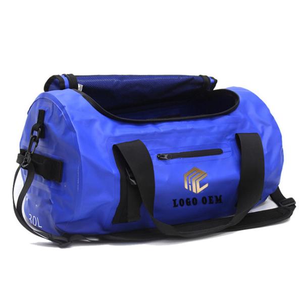 Blue 30 Liter Waterproof Duffel Bag Durable For Travel Front Pocket Design