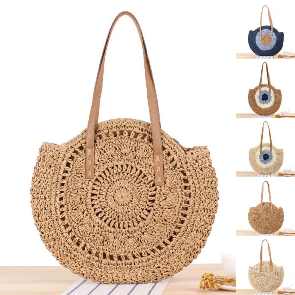 A praia tecida vintage das bolsas do verão ensaca a mala a tiracolo feito a mão redonda