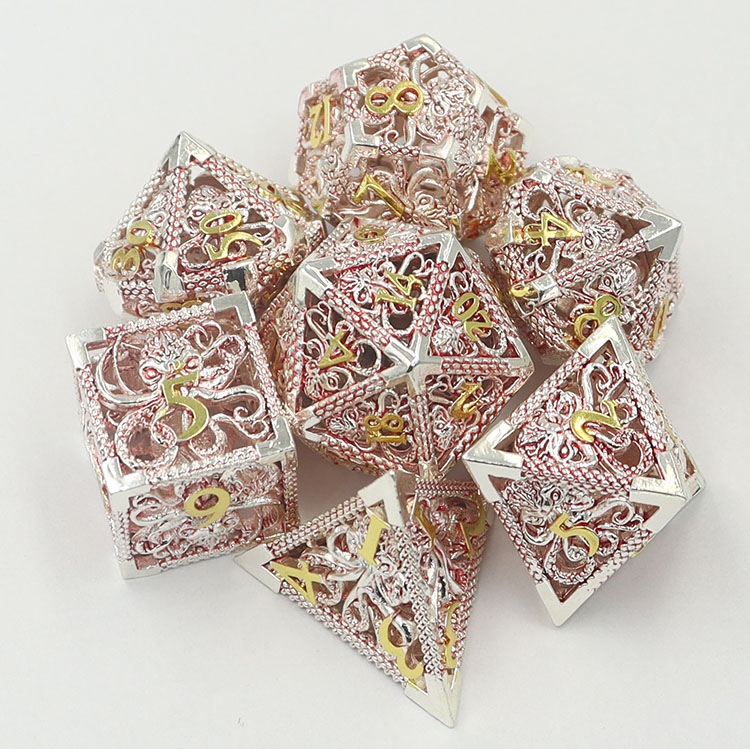 Customized Color Copper Material Metal Hollow Dice 7-Dice Set for DND RPG Games