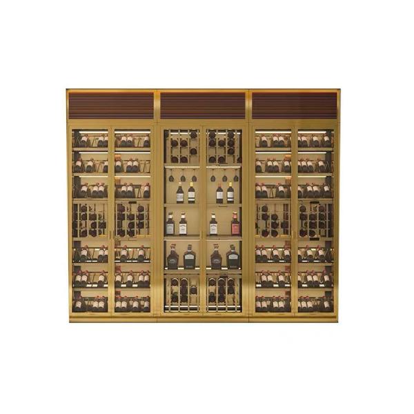 Modern Standing Metal Wine Cabinet Gold Cooling Display Wine Rack Refrigerator