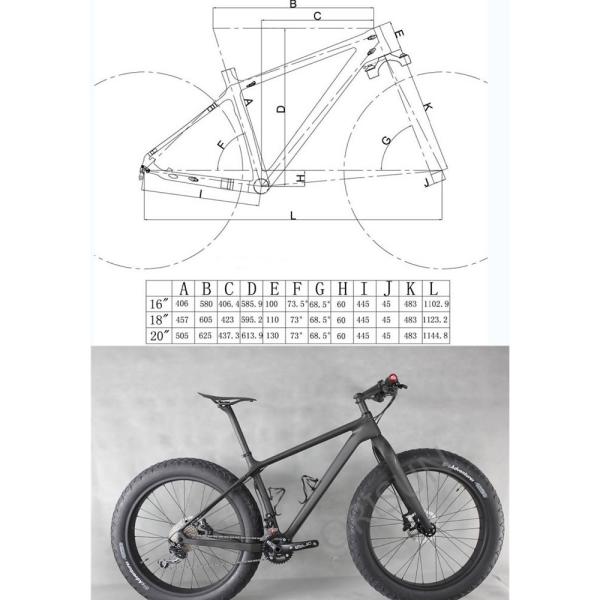 26 Inch Snow Carbon Fat Bike Frame Lightweight 190 X 12 Mm Thru - Axle Dropout