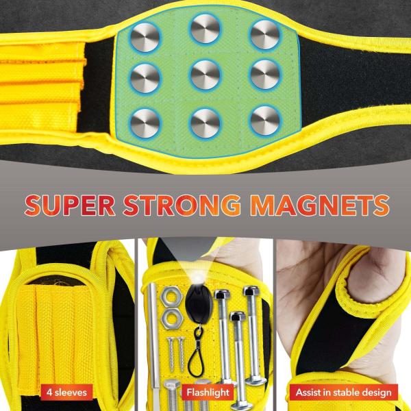 Waterproof Magnetic Wristband With Flashlight For Holding Screws Nail Drill Bit