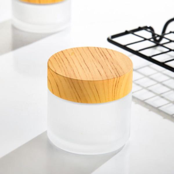 Frasco de vidro de vidro cosmético geado do creme das garrafas 15g 30g de Skincare com tampa de bambu