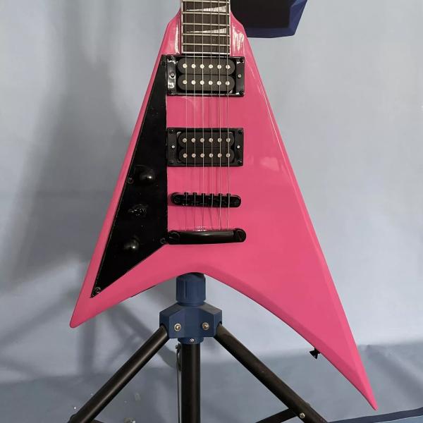 Left-Handed Pink Swallow Tail V Solid Body Electric Guitar Open Pickups 22 Fret