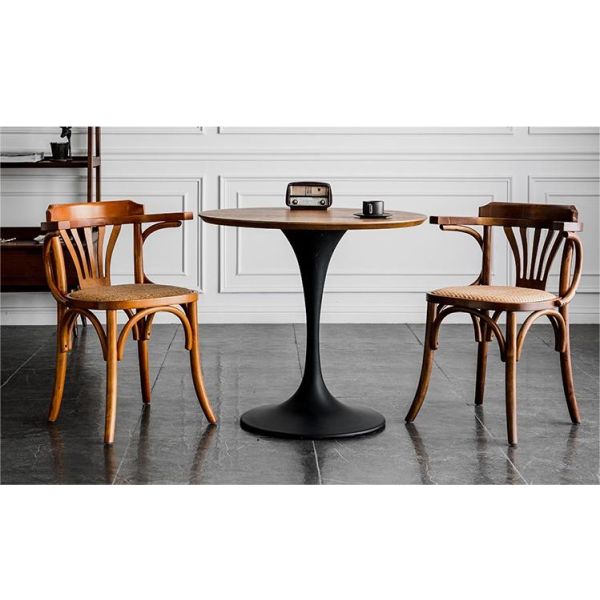 Simple Household Armrest Dining Chair Small Apartment Nordic Retro Backrest Leisure Rattan Dining Chair