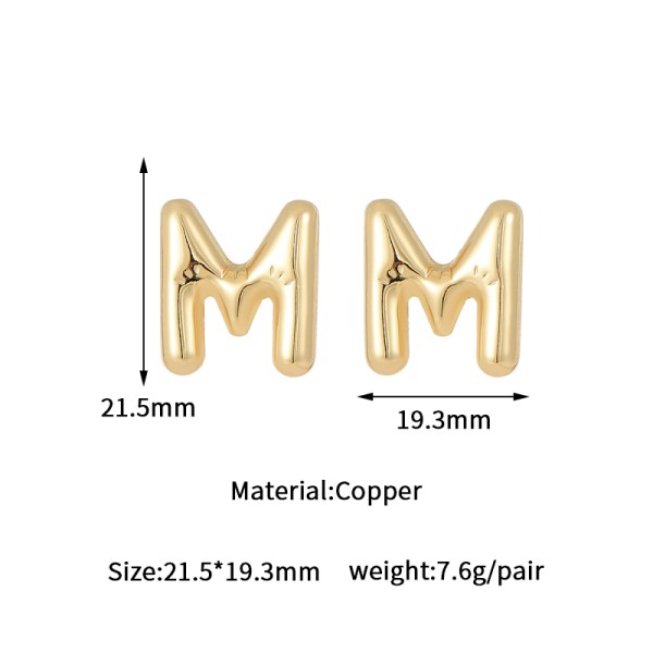 Jiexing Hot Selling 14K Gold Plated 925 Silver Needles A-Z Studs Smooth Surface Bubbles 26 English Letter Earrings