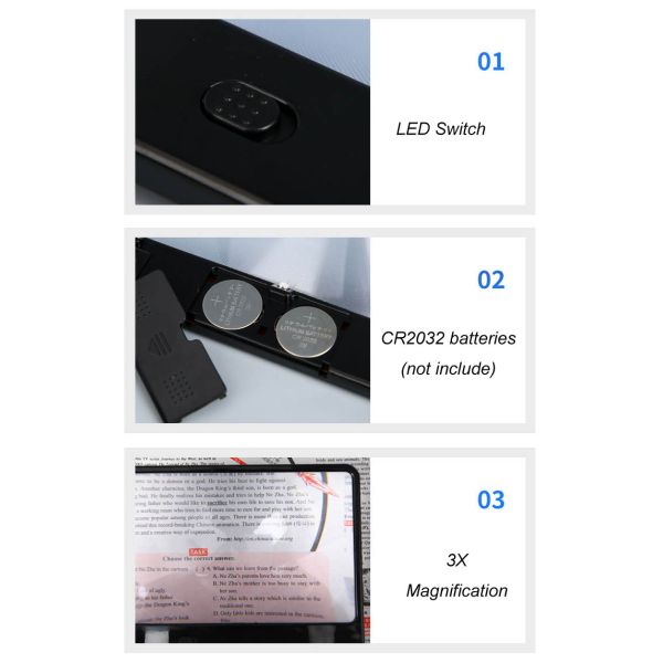 High Quality Wholesale Custom Large Size LED Lighted Magnifier Glasses, Computer Screen LED 18*14CM 3X Magnifying Glass