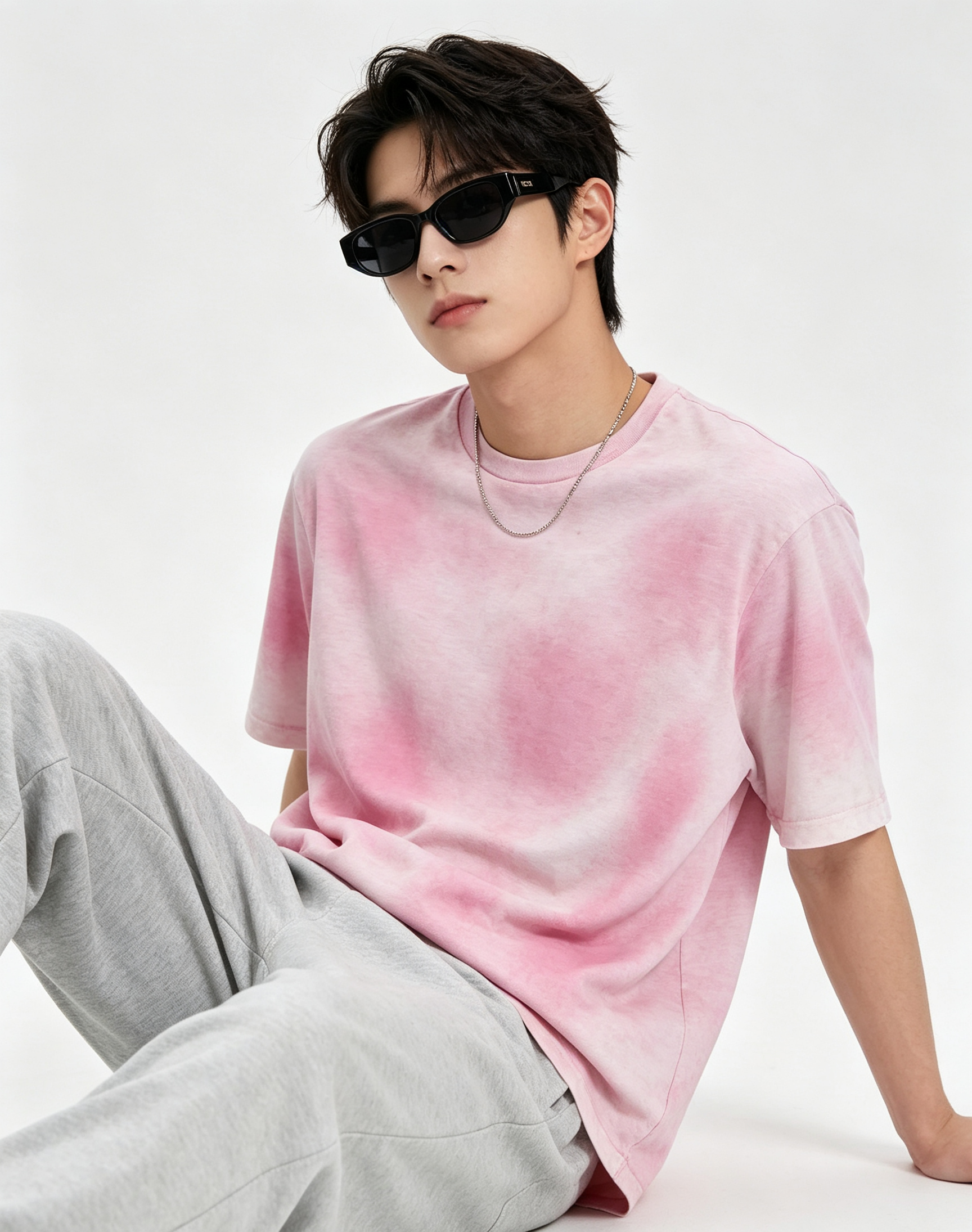 160G Cotton Watercolor Gradient Loose Fit Summer Crew Neck Tee 5 Colors Wholesale