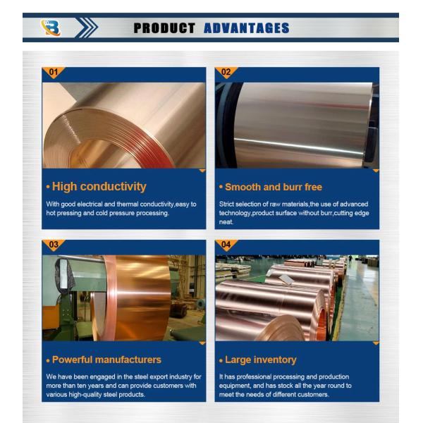 2021 Soft Copper Strip Sheet Rolled Coil with 0.01-3.0mm Thickness and Red Color